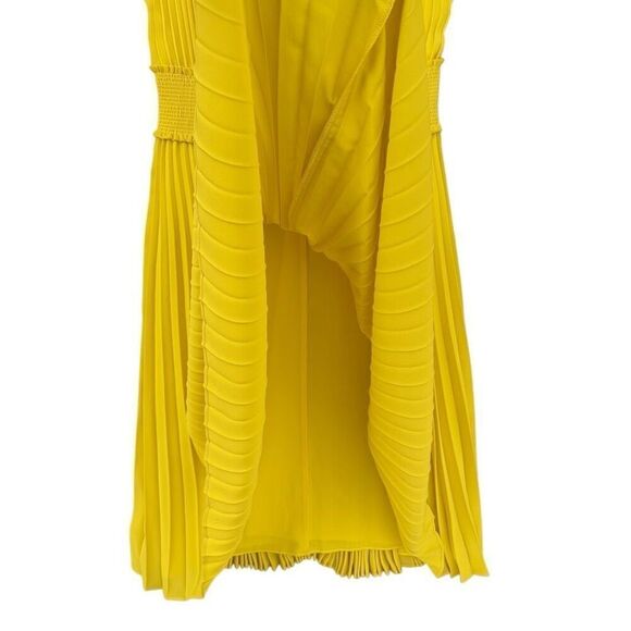 Nanette Lepore Smocked Neck Flattery MIDI Dress Pleated Mock Yellow Size 14 - Picture 10 of 10